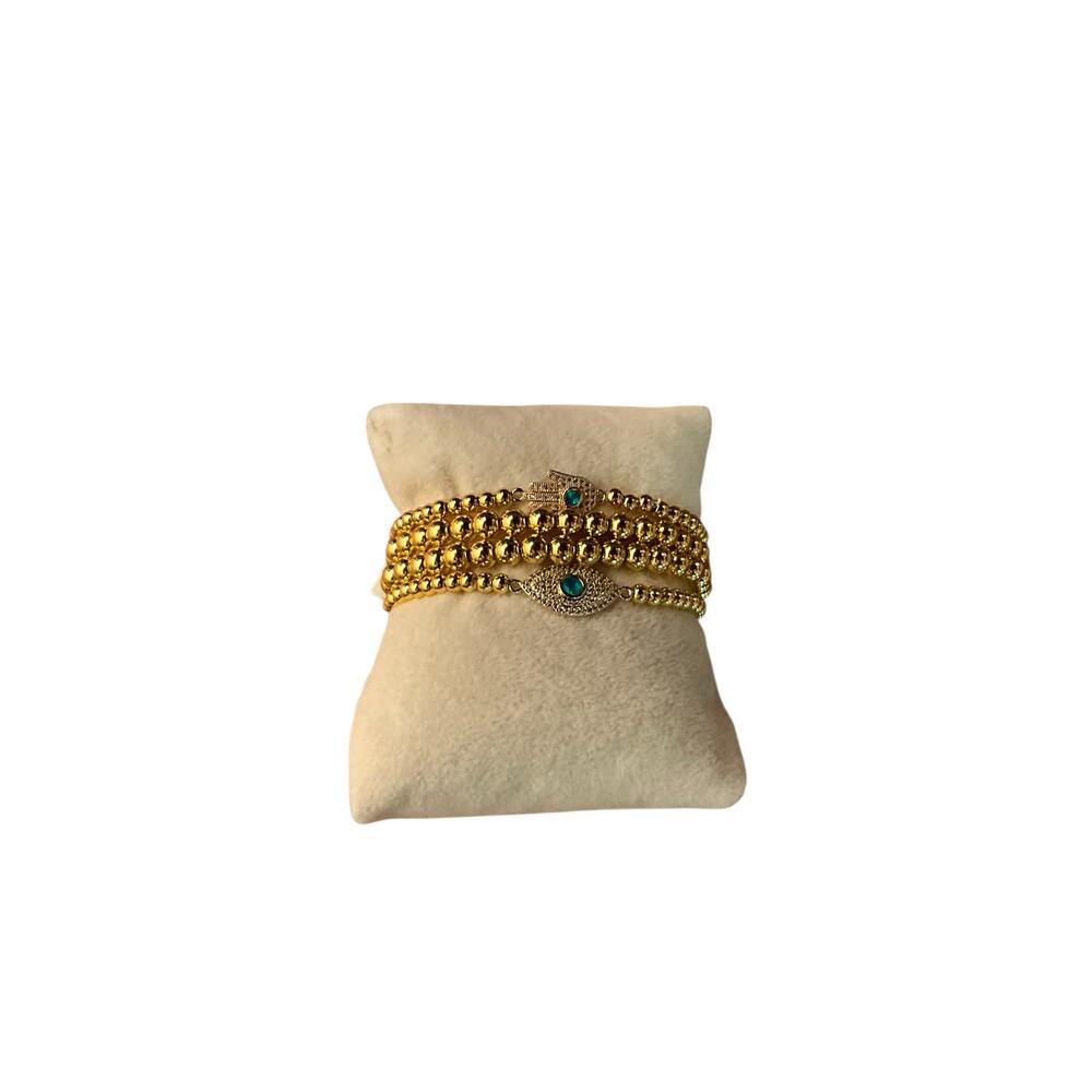 Arm Candy 4-Pieces Hamsa & Evil Eye Bracelet Adjustable Strech Band Gold‎ NWT